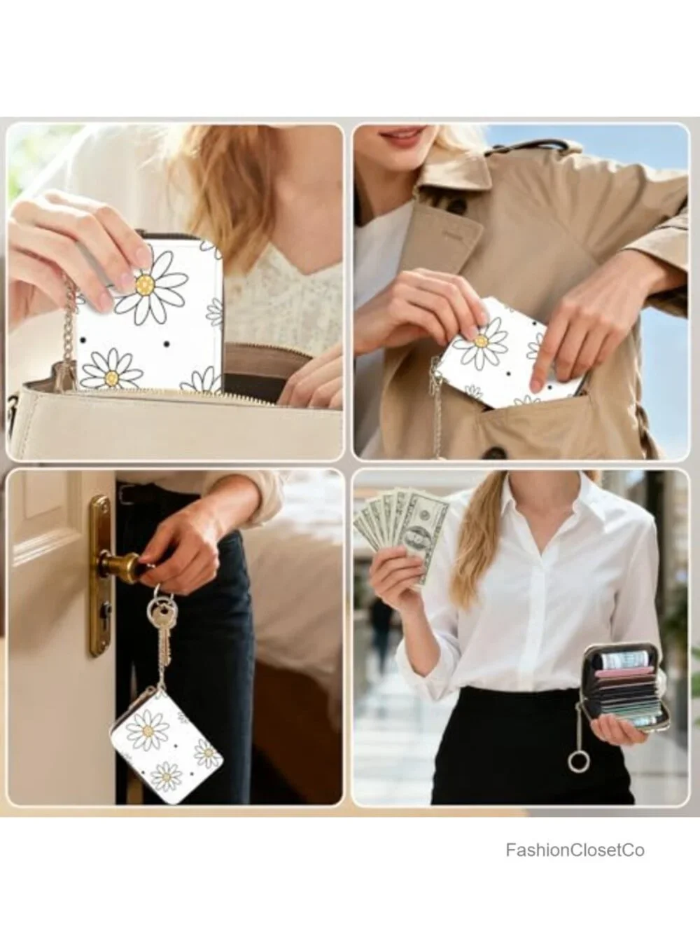 Women's Credit Card Holder with Keychain, PU Leather RFID Blocking Wallet Cute